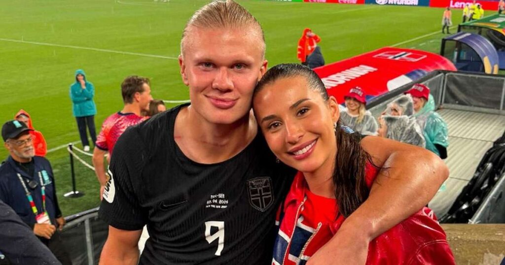Esposa de Haaland, Isabel parabenizou o atleta ap&oacute;s a Noruega eliminar o Brasil da Copa.